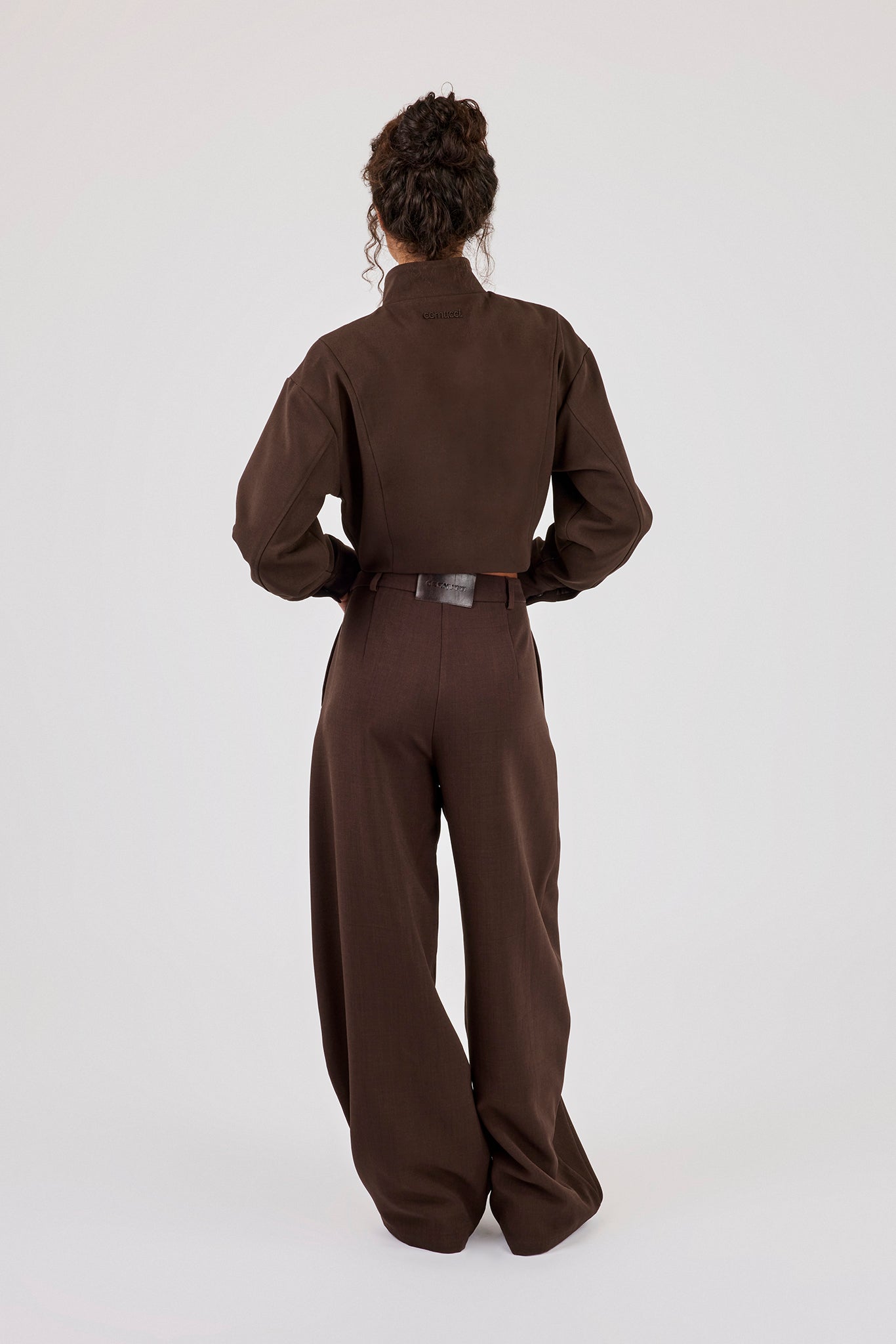 Woven Seam Detail Jacket & Double Pleat Barrel Leg Trouser - Chocolate